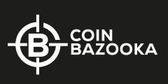 coin bazooka logo with b letter targeted white on black